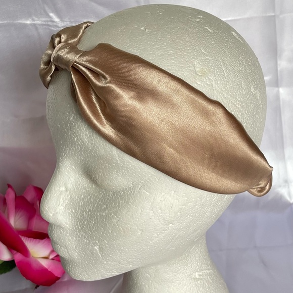 Tan Satin Headband wrap scrunched For Women Pleated design - Picture 11 of 13